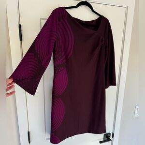 Donna Morgan | Asymmetrical Neckline Dress w 3/4 Sleeves | XL | Burgundy & Pink